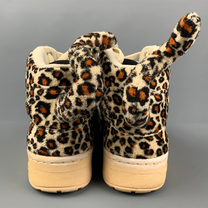 JEREMY SCOTT x ADIDAS Size 12 Beige Black Orange Animal Print Fabric High Top Sneakers