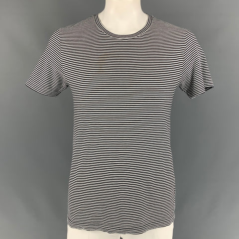 MAISON MARGIELA Size L Black & White Stripe Cotton Crew-Neck T-shirt