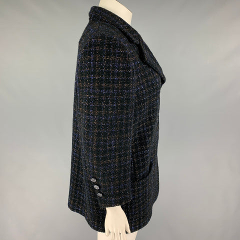 CHANEL Talla 18 Abrigo de botonadura simple metálico en mezcla de algodón dorado azul marino