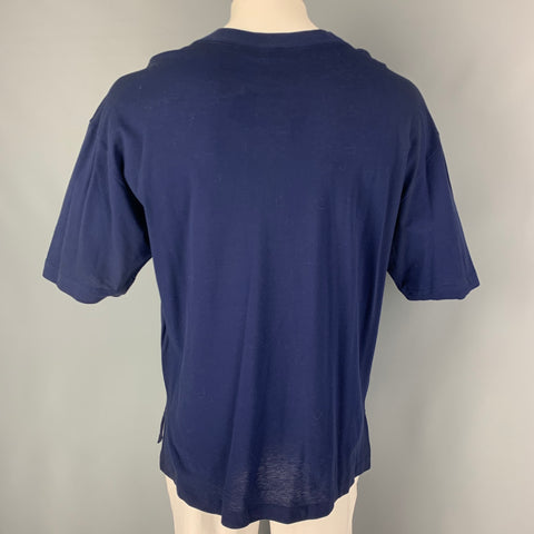 BYBLOS Size L Navy Cotton Short Sleeve T-shirt