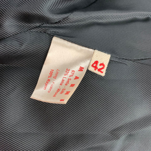 MARNI Talla 6 Abrigo abotonado de seda / lana con estampado marrón y azul