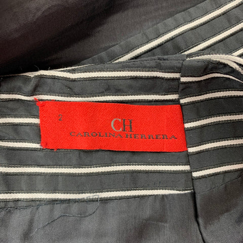 CAROLINA HERRERA Size 2 Black & White Stripe Cotton / Polyester Belted A-Line Skirt