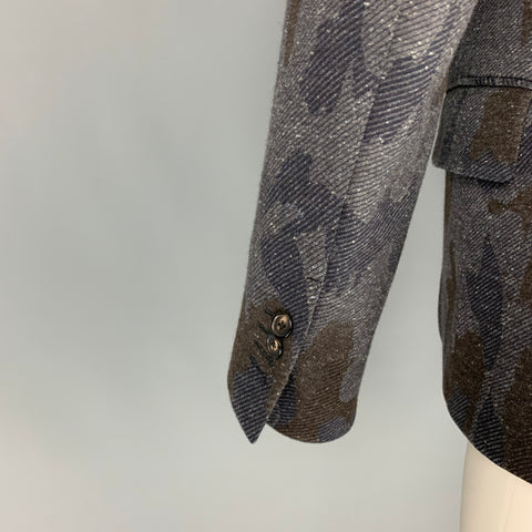 GABRIELE PASINI Size 34 Grey &  Brown Camo Wool Blend Sport Coat