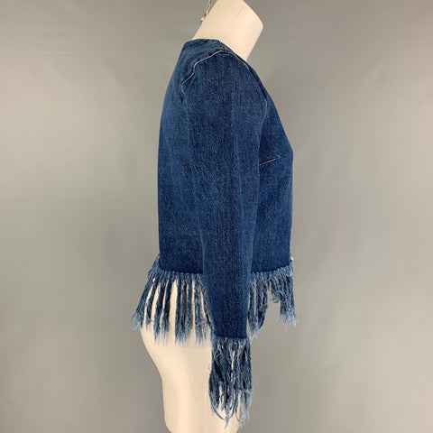3 X 1 Size XS Blue Cotton Fringe Zip Up Jacket