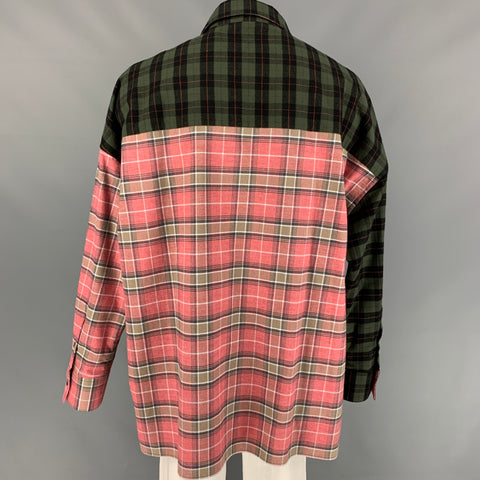 LOEWE x J.W.Anderson Size 43 Pink & Green Plaid Cotton Oversized Long Sleeve Shirt