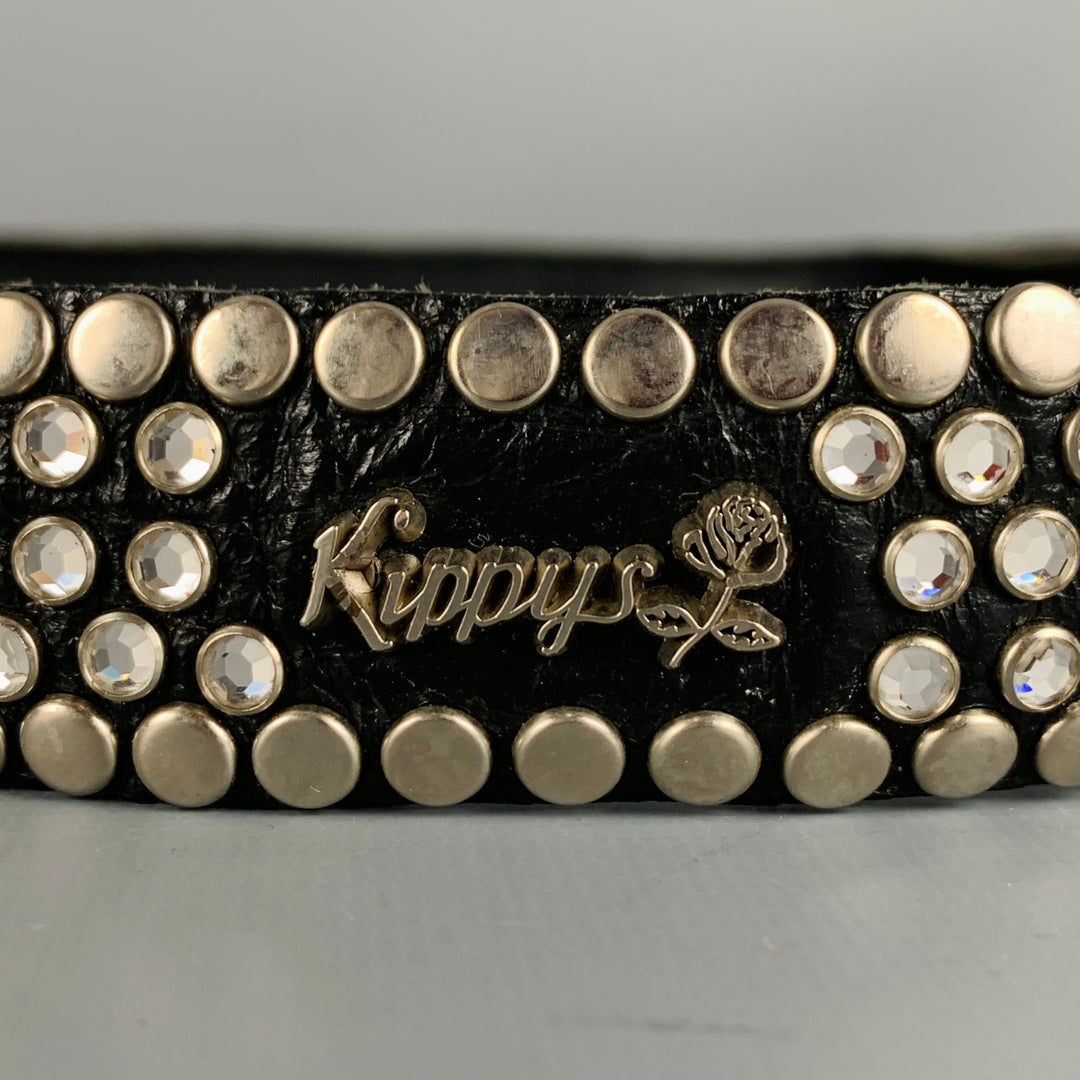 KIPPYS Size 30 Black Silver Studded Leather Rhinestones Belt