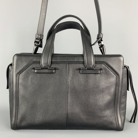 POUR LA VICTOIRE Size S Black Leather Shoulder Strap Hair Calf Fur Handbag