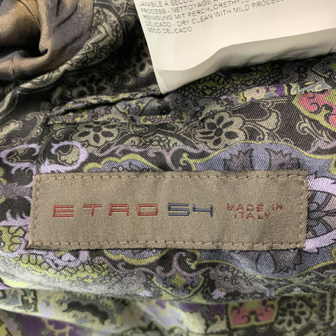 ETRO Size 44 Black Grey Paisley Wool Blend Single breasted Sport Coat