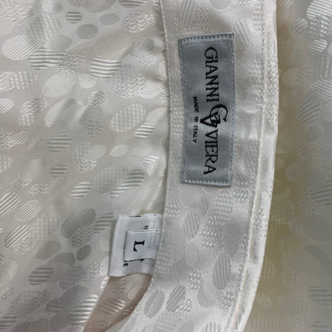 GIANNI VIERA Size L White Dots Jacquard Silk Long Sleeve Shirt