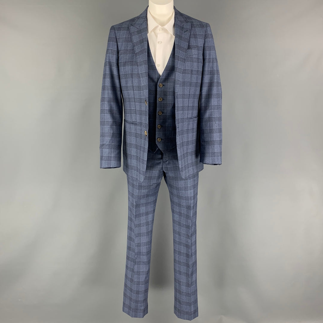 INDOCHINO Size 36 Blue Navy Plaid Wool 30 30 Suit
