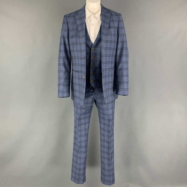 INDOCHINO Size 36 Blue Navy Plaid Wool 30 30 Suit