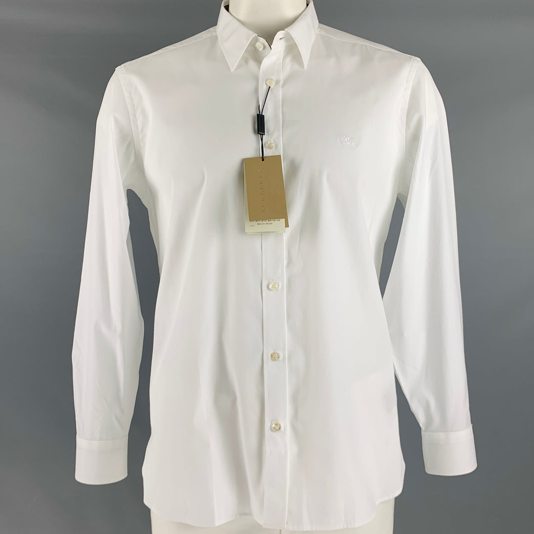 BURBERRY LONDON Size XL White Cotton Elastane Long Sleeve Shirt