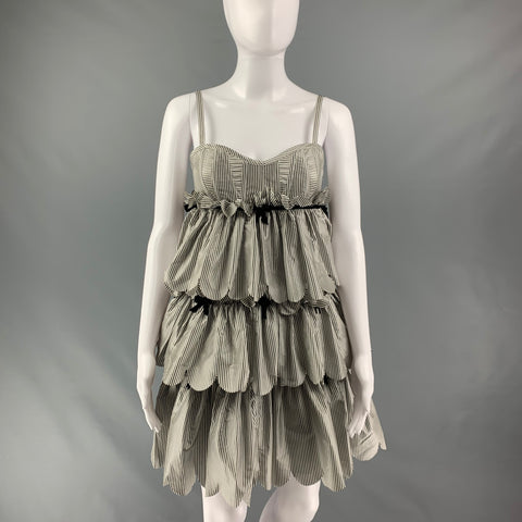 MARC by MARC JACOBS Size 0 White & Gray Silk Stripe Spaghetti Straps Mini Dress