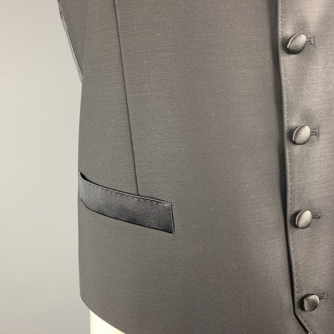 DOLCE & GABBANA Size 44 Black Wool Blend Polka Dot Back Buttoned Vest