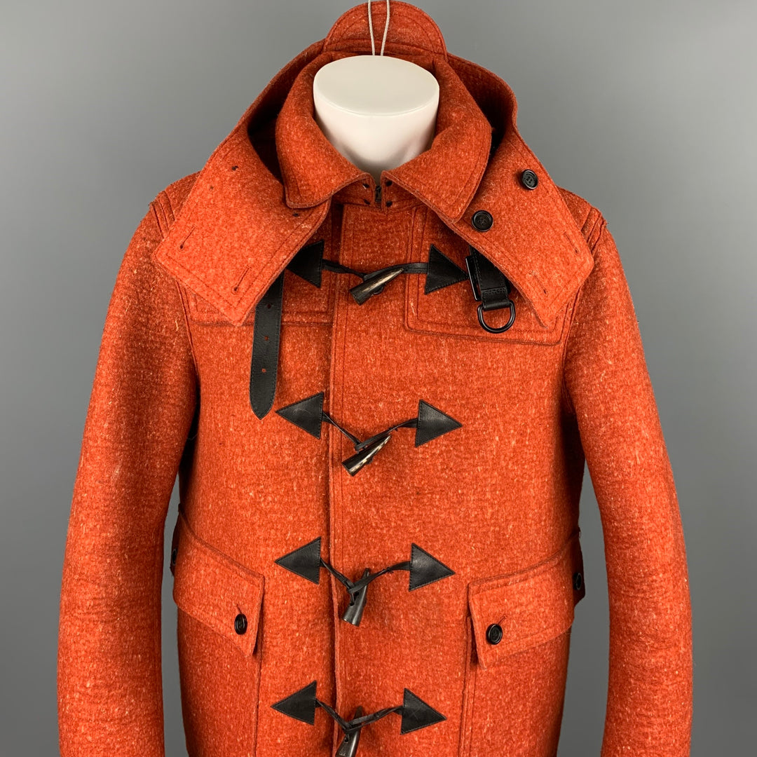 BURBERRY PRORSUM F/W 2011 Size 40 Orange Heather Wool Toggle Closure Coat