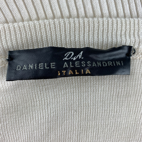 DANIELE ALESSANDRINI Size 42 Cream Ribbed Cotton V-Neck Pullover
