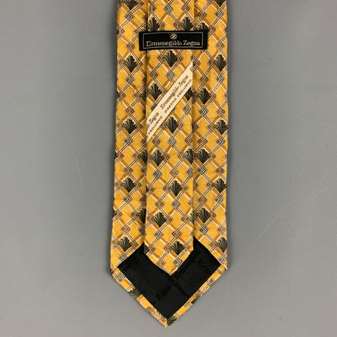 ERMENEGILDO ZEGNA Yellow Olive Rhombus Silk Tie