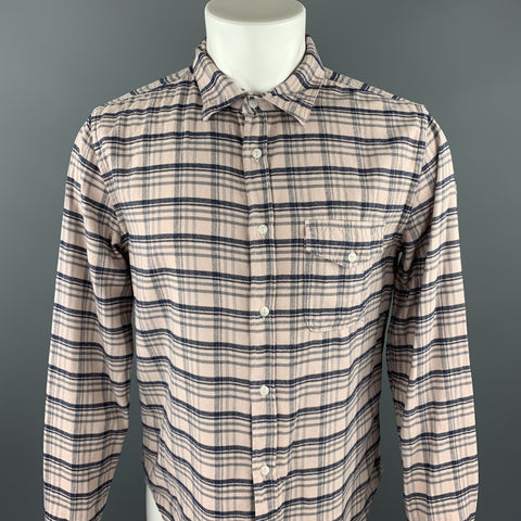 SAVE KHAKI Size M Light Pink Plaid Cotton Button Up Long Sleeve Shirt
