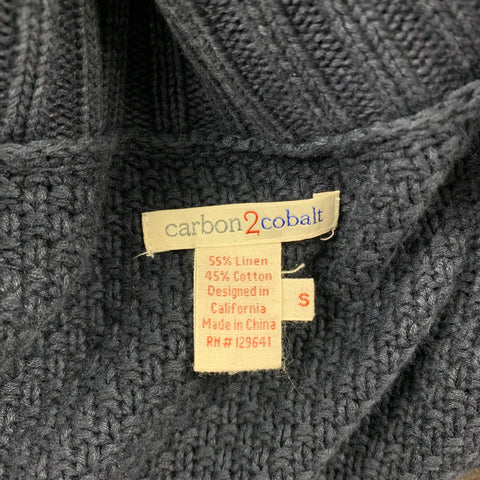 CARBON2COBALT Size S Gray Washed Cable Linen / Cotton Zip Up Cardigan