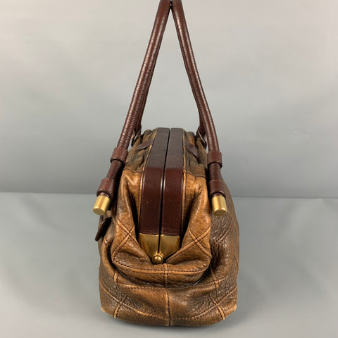 SALVATORE FERRAGAMO Brown Quilted Leather Satchel Handbag