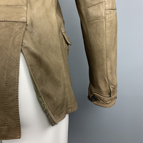 NEIL BARRETT Size 40 Taupe Leather Buttoned Epaulet Jacket