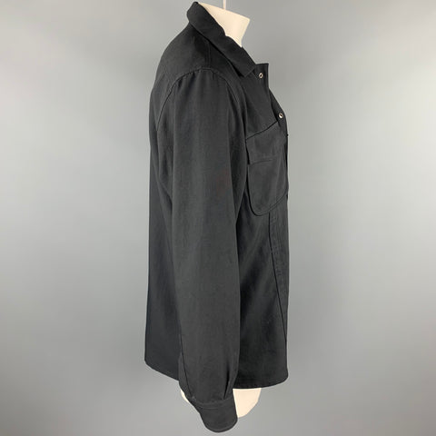 ARMANI COLLEZIONI Size L Black Polyester Patch Pocket Long Sleeve Shirt