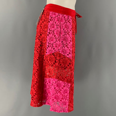 GUCCI Size M Red Pink Lace Intarsia Viscose Lace Drawstring Shorts