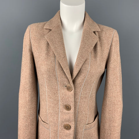 GIORGIO ARMANI Talla 0 Chaqueta abotonada con solapa de muesca en mezcla de cachemir texturizada color topo