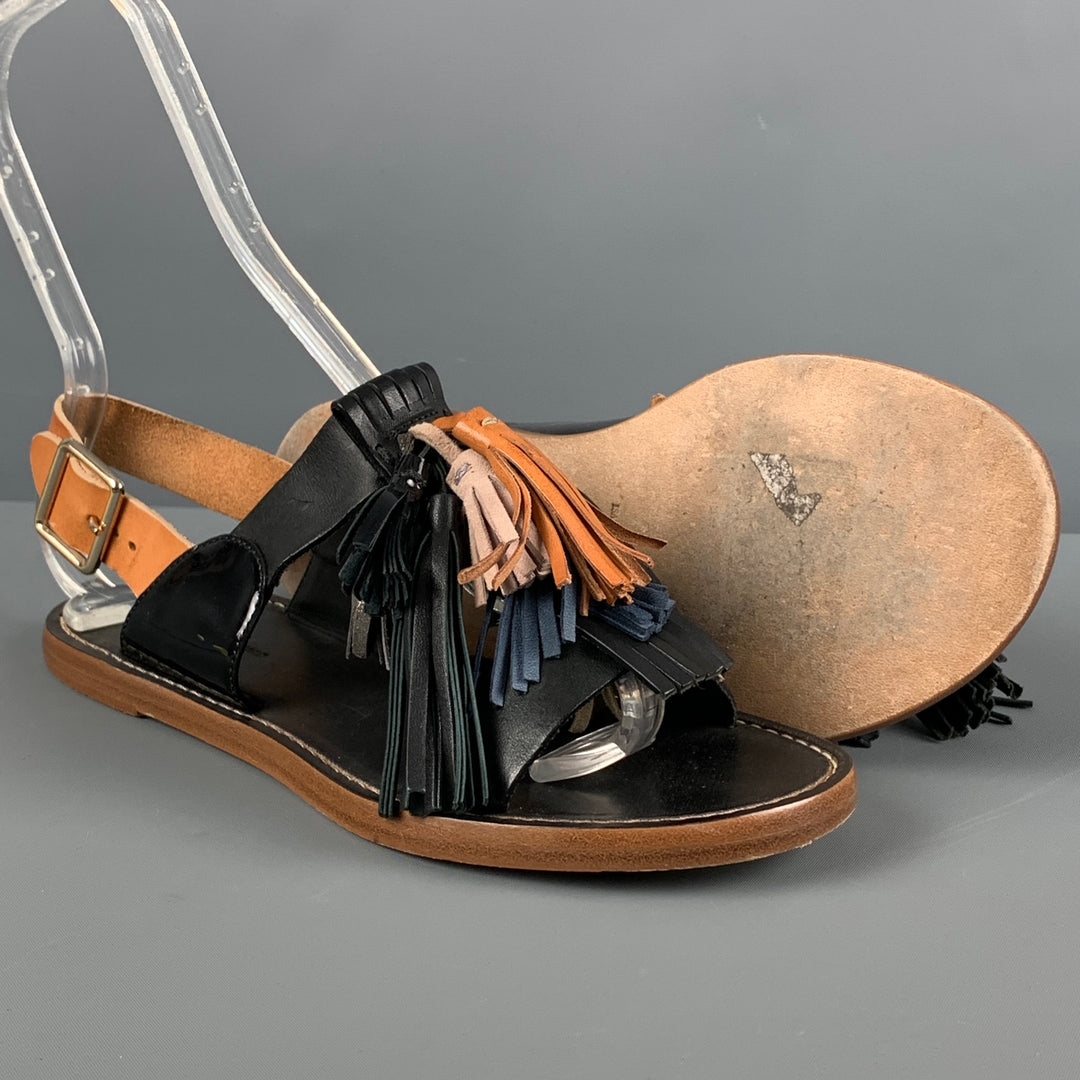 ISABEL MARANT Size 7 Black Tan Tassels Sandals