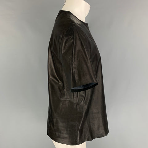 BALLY Size L Black Leather Crew-Neck Pullover