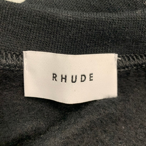 RHUDE Size XS Black White Graphic Cotton Crew-Neck Sweatshirt