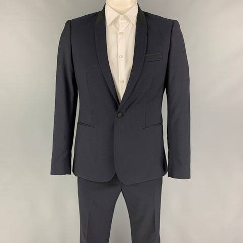 THE KOOPLES Size 40 Navy Black Herringbone Wool Mohair Tuxedo Suit