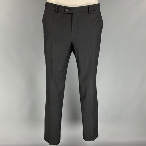 LANVIN Taille 42 Costume à revers cranté en laine noire à simple boutonnage