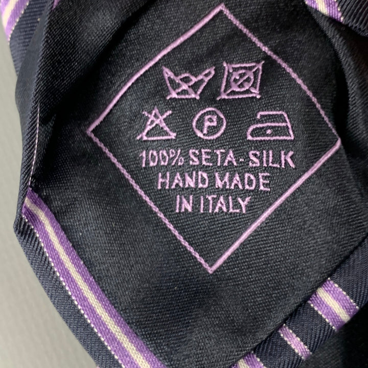 BRIONI Navy Purple Diagonal Stripe Silk Tie