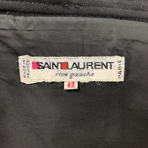 Vintage YVES SAINT LAURENT Rive Gauche Size 10 Black Stripe Twill Pleated Pencil Skirt