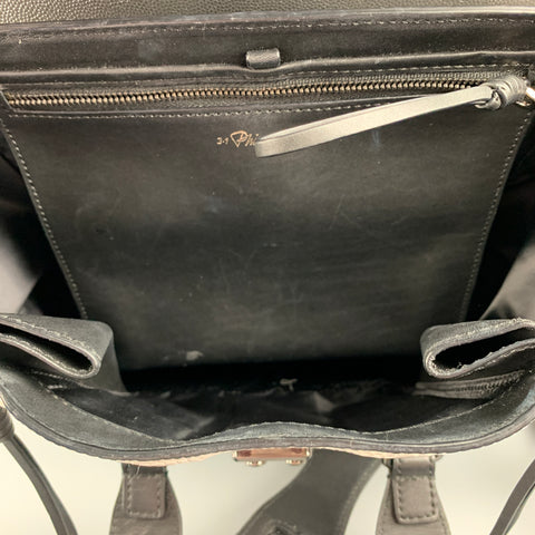 3.1 PHILLIP LIM Black & White Textured Embossed Leather Cross Body Pashli Medium Satchel Handbag