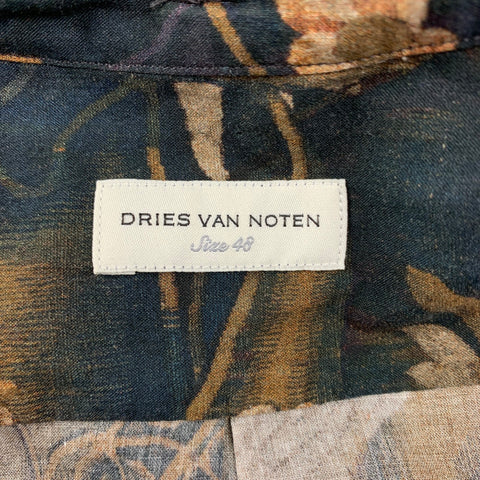 DRIES VAN NOTEN Size M Brown Multi-Color Floral Cotton Long Sleeve Shirt