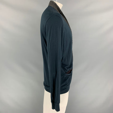 KOLOR Size L Navy & Grey Cotton Raw edge Cardigan