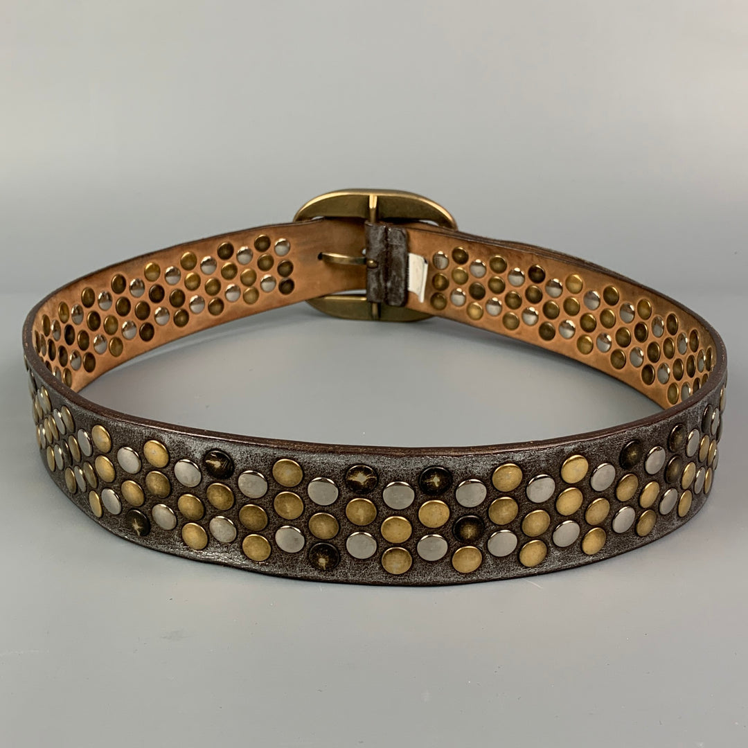 DOLCE & GABBANA Size 34 Silver & Gold Studded Leather Belt