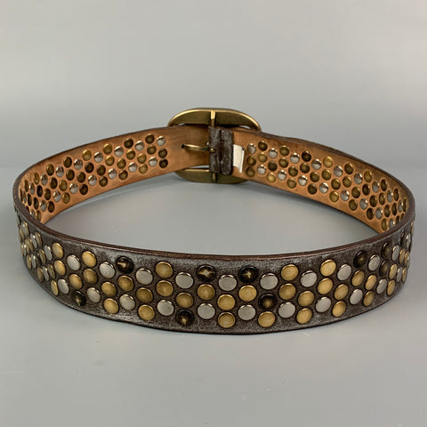 DOLCE & GABBANA Size 34 Silver & Gold Studded Leather Belt
