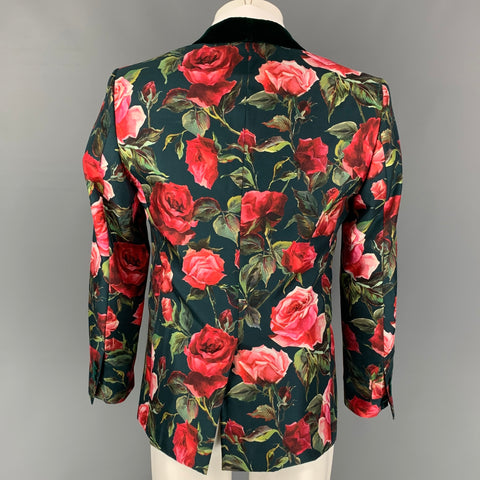 DOLCE & GABBANA S/S 18 Size 38 Green & Red Floral Silk / Cotton Sport Coat