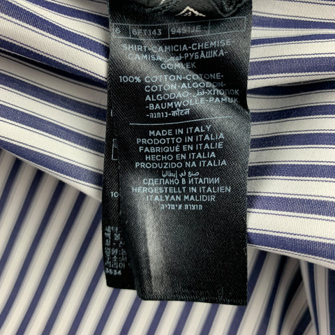 TOM FORD Size XL Navy & White Vertical Stripe Cotton Button Up Long Sleeve Shirt