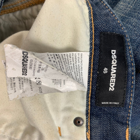 DSQUARED2 Size 30 Indigo Paint Splatter Cotton Skinny Jeans