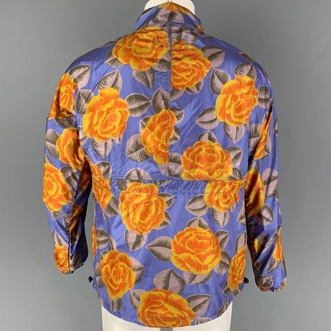 BIANCA CHANDON Size M Blue Yellow Floral Silk Windbreaker Long Sleeve Shirt