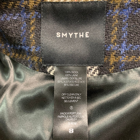 SMYTHE Size 8 Cream Black Wool Plaid Single Button Jacket