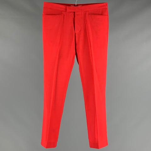MARTIN MARGIELA Size 30 Red Solid Wool Mohair Button Fly Dress Pants