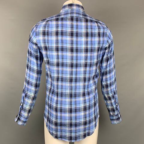 POLO by RALPH LAUREN Size XS Blue Plaid Linen Button Up Long Sleeve Shirt