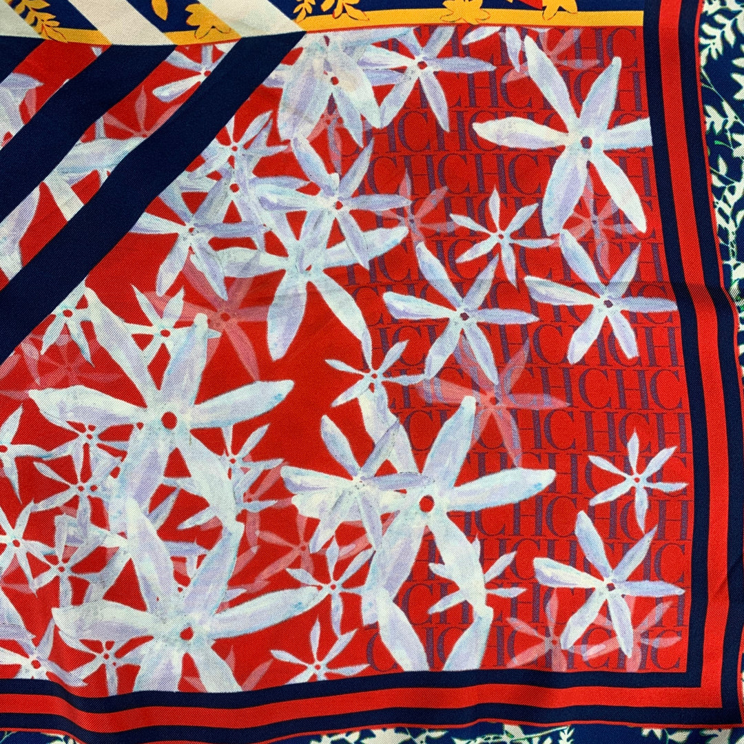 CAROLINA HERRERA Multi-Color Abstract Floral Twill Scarf