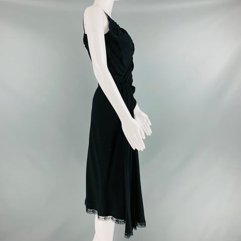 PRADA Taille 2 Robe à bretelles spaghetti froncées en viscose et acétate noir