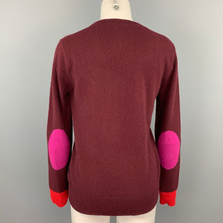 BURBERRY BRIT Size S Burgundy Knitted Color Block Cashmere Crew-Neck Sweater